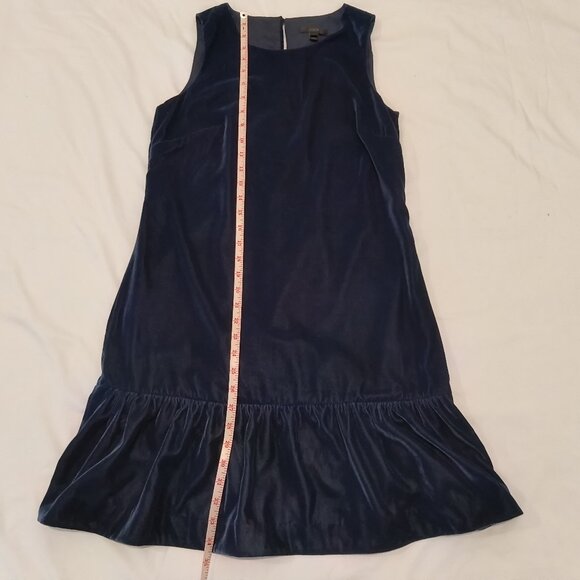 J Crew Blue Velvet Ruffle Hem Dress Sleeveless Size2 - Picture 9 of 9